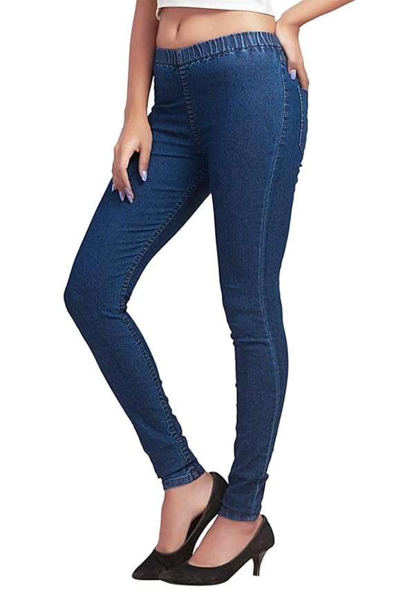 ADBUCKS Womens Slim Fit Denim Lycra Stretchable Jeggings Mid Rise, Ankle Length with Elasticated Waistband (Multi Color & Plus Size Also Available) (Size 30-46 Inch)