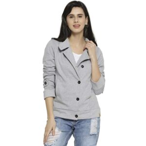 Campus Sutra Women's Puffer Regular Fit Bomber Jacket For Winter Wear | Standing Collar | Full Sleeve | Buttoned | Casual Jacket For Woman & Girl | Western Stylish Jacket For Women