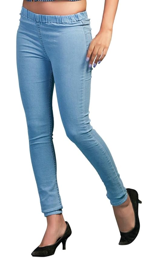 ADBUCKS Womens Slim Fit Denim Lycra Stretchable Jeggings Mid Rise, Ankle Length with Elasticated Waistband (Multi Color & Plus Size Also Available) (Size 30-46 Inch)