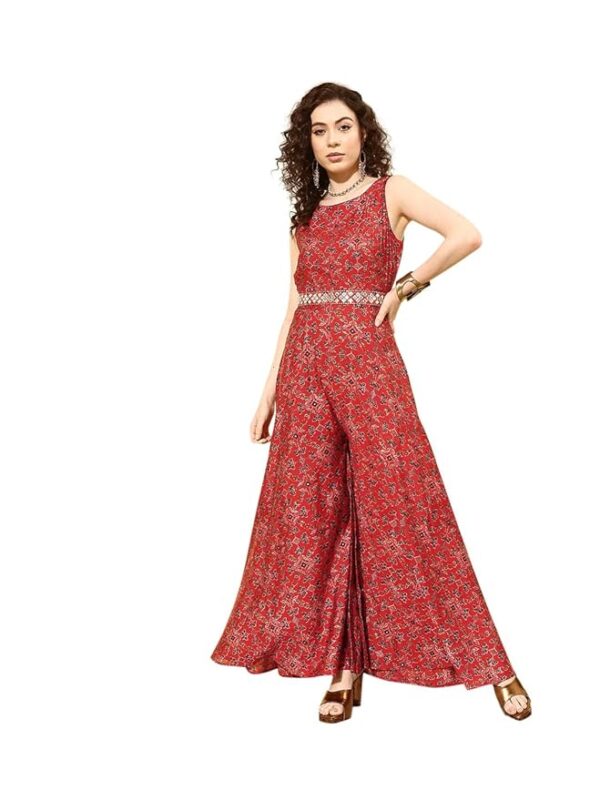 Libas Women's Red Printed Silk Jumpsuit