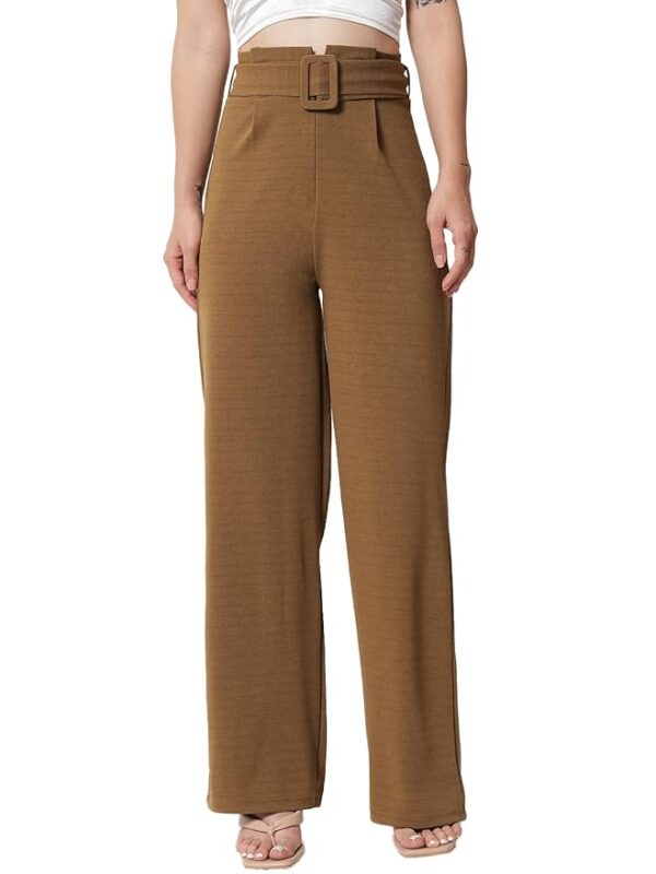 KOTTY Women's High Rise Viscose Rayon Relaxed Fit Korean Trousers