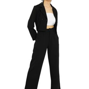 KOTTY Women's Solid Relaxed Fit Full Sleeve Co-ord Blazer and Trouser Set.