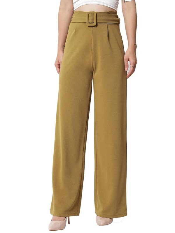 KOTTY Women's High Rise Viscose Rayon Relaxed Fit Korean Trousers