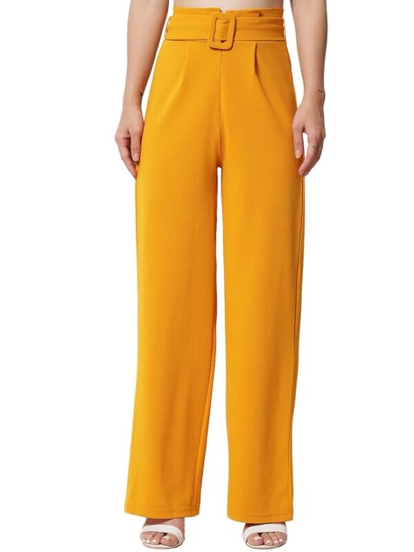 KOTTY Women's High Rise Viscose Rayon Relaxed Fit Korean Trousers