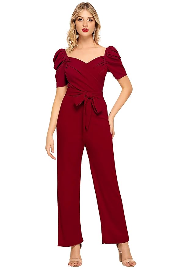 ILLI LONDON Women's Cocktail Maxi Jumpsuit (IL D-3840_Maroon_Medium)