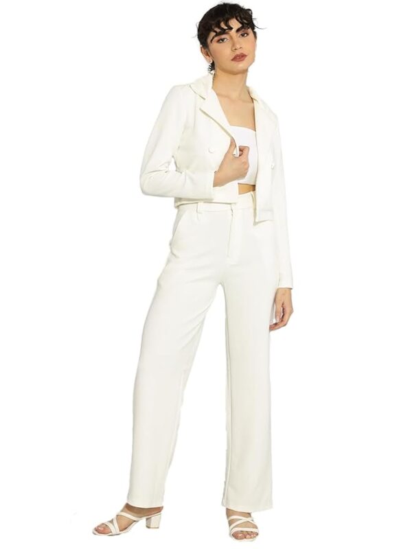 KOTTY Women's Solid Relaxed Fit Full Sleeve Co-ord Blazer and Trouser Set.