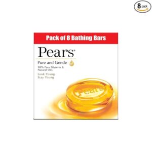 Pears Pure & Gentle Soap Bar (Combo Pack of 8) - With Glycerin for Soft, Glowing Skin & Body, Paraben-Free Body Soaps For Bath Ideal for Men & Women